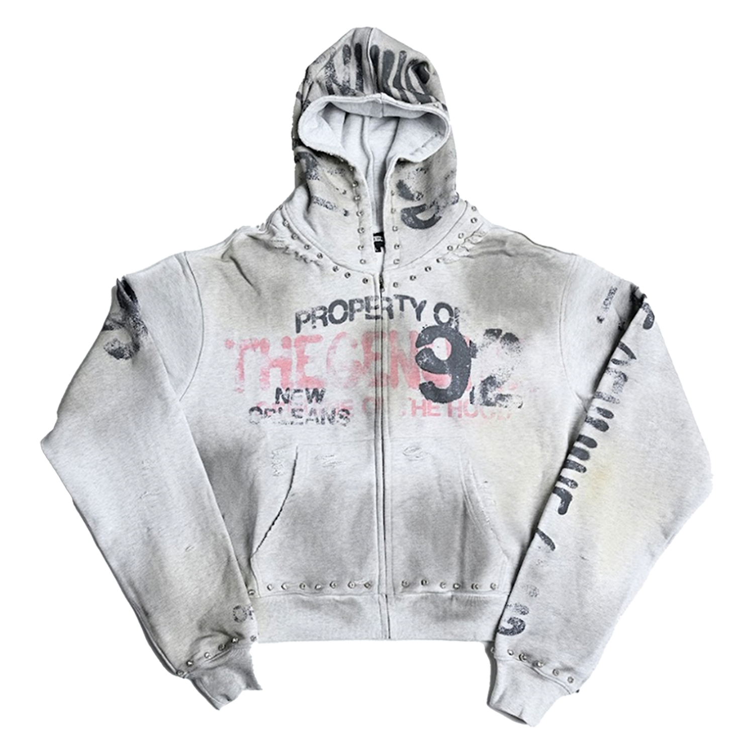 Genuine 92 Studded Zip Hoodie - Grey