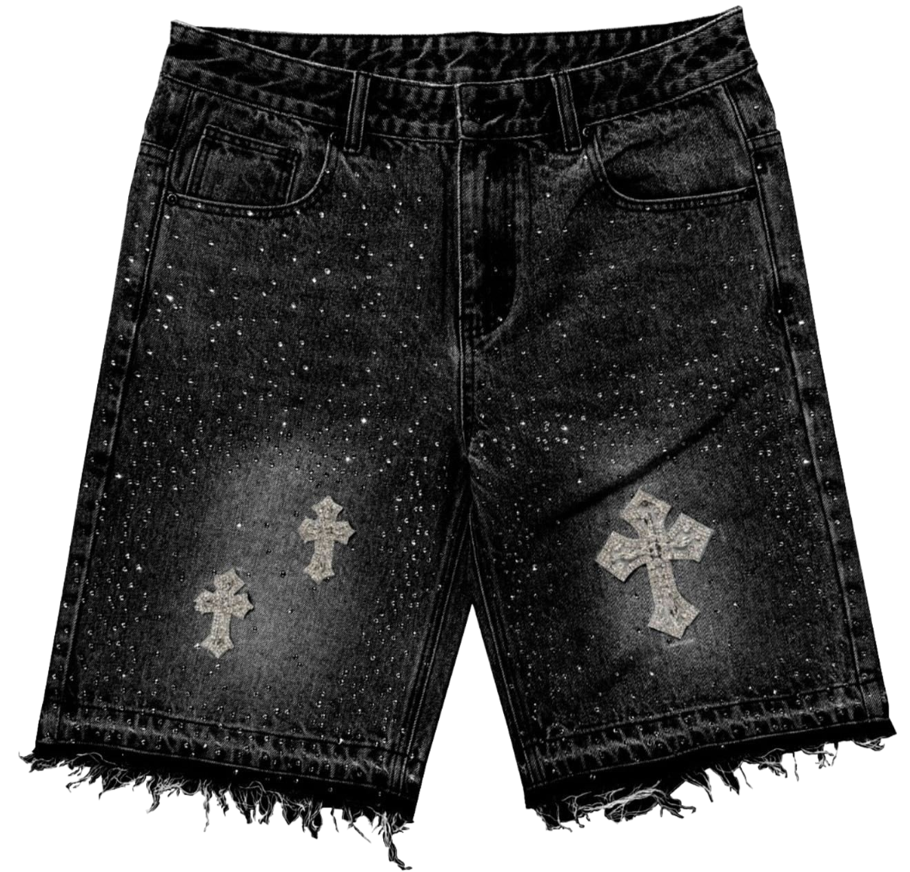 Raw Edge Denim Jorts - Black
