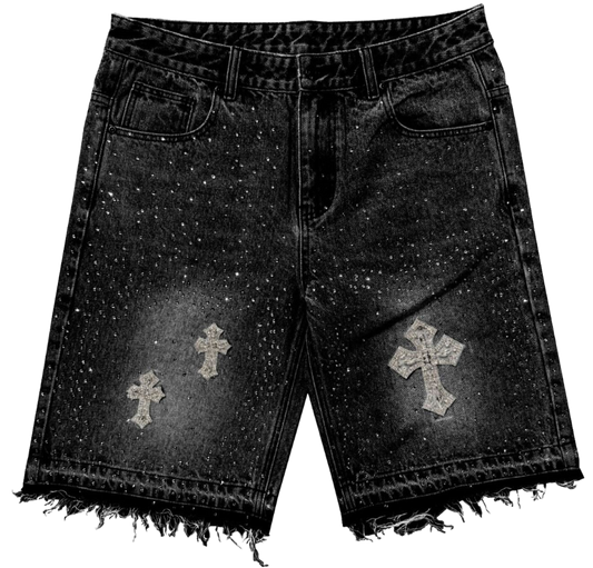 Raw Edge Denim Jorts - Black